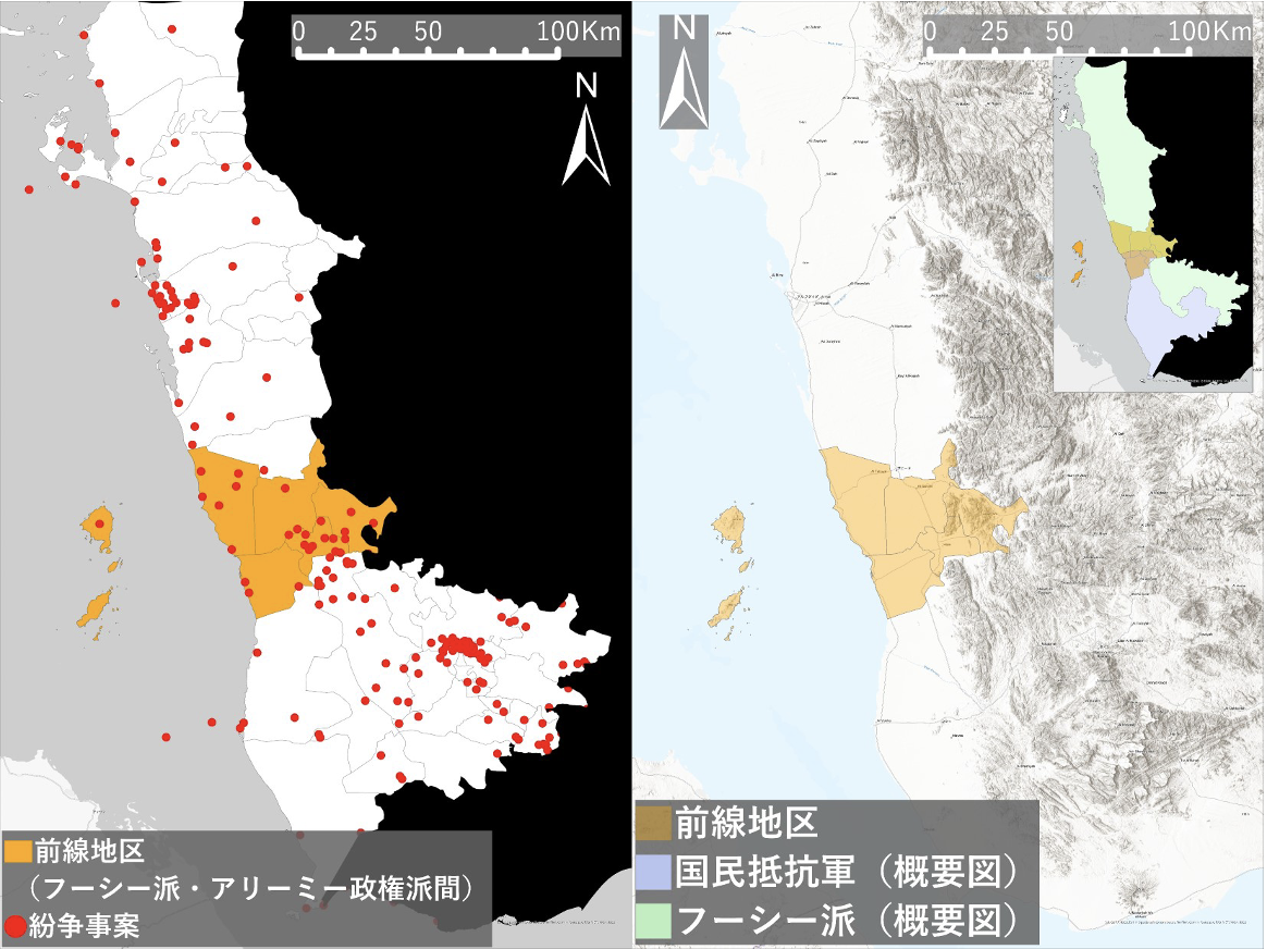 図23 前線地区（左側）と周辺の地形（右側）