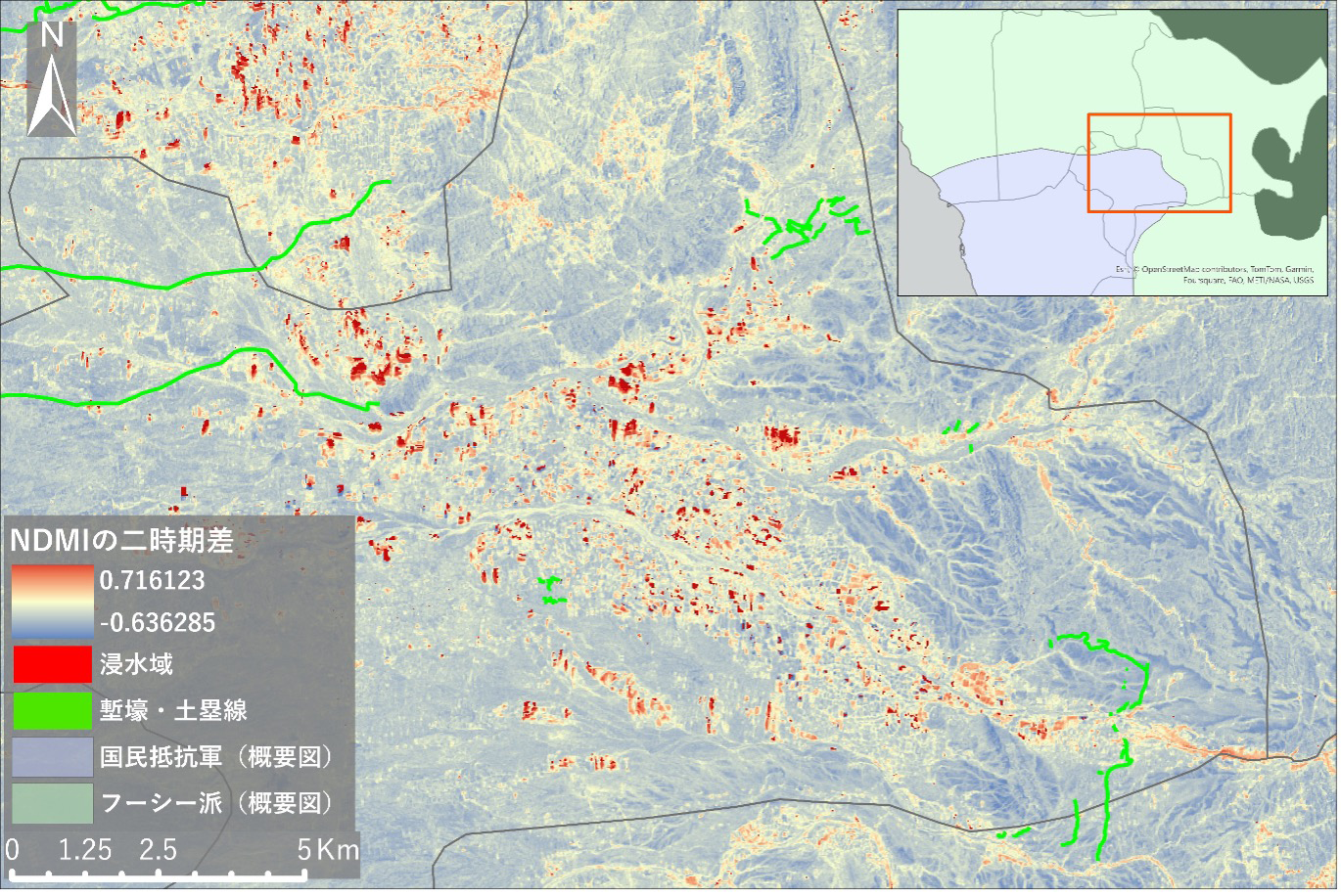 図27 ハイス地区の洪水被害の分布と陣地の分布