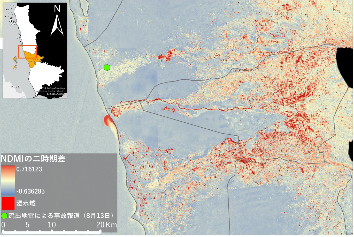 図29バイト・アル＝ファキーフ地区周辺の被害と残置地雷の流出