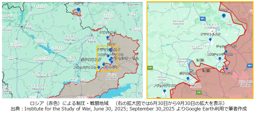 ロシア赤色による制圧・戦闘地域の図